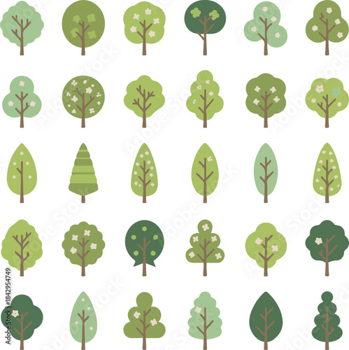 Large Set of Flat Design Vector Trees and Foliage Icons