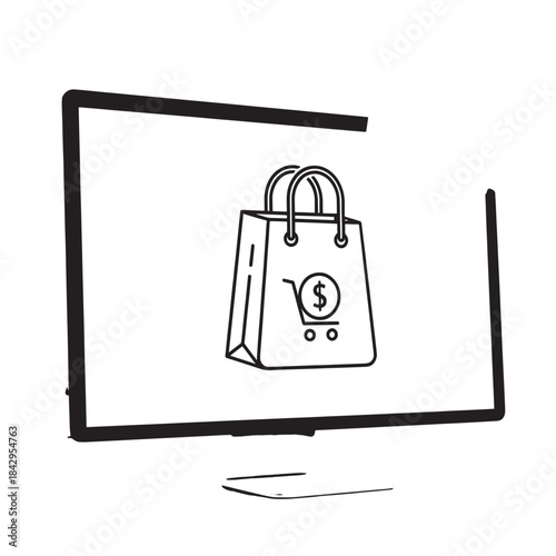 Shopping Bag on Computer Screen with Dollar Sign