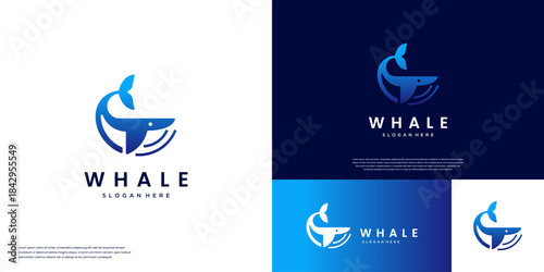Marine animal conservation logo with a whale concept, modern minimalist style, vector graphic illustration.