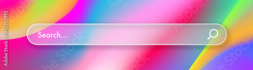 Search bar glassmorphism Internet browser engine on gradient backdrop for UI design, website interface element with web icons and push button