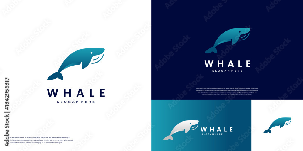 Naklejka premium abstract modern whale logo, giant sea animal symbol, graphic design template.