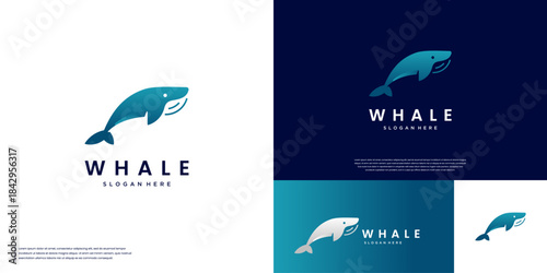 abstract modern whale logo, giant sea animal symbol, graphic design template.