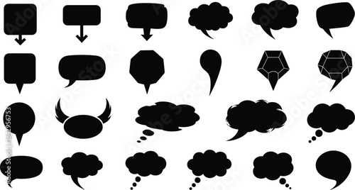 Collection of empty speech bubbles in black silhouette