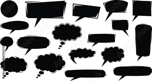 Collection of black speech bubbles in silhouette
