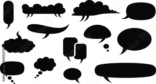 Collection of black speech bubbles and thought balloons silhouette
