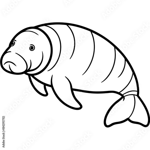 Dugong Line Art Vector – Minimal White Background Illustration