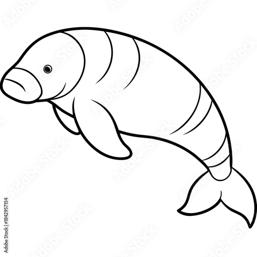 Dugong Line Art Vector – Minimal White Background Illustration