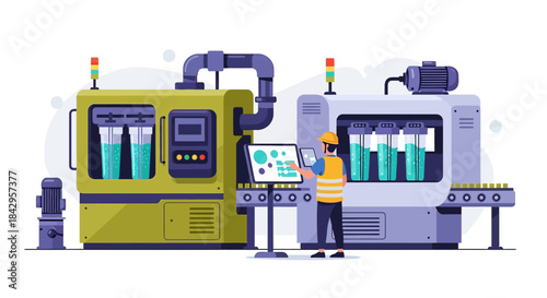Industrial purification process automated production line control and monitoring by technician