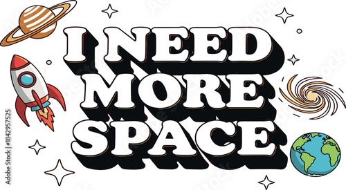 Creative Space-Themed Illustration Featuring Rocket, Earth, and Galaxy in a Whimsical Design