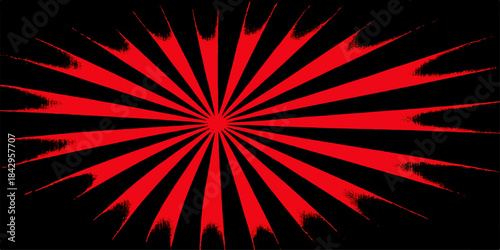 Red and black burst abstract background with glowing rays