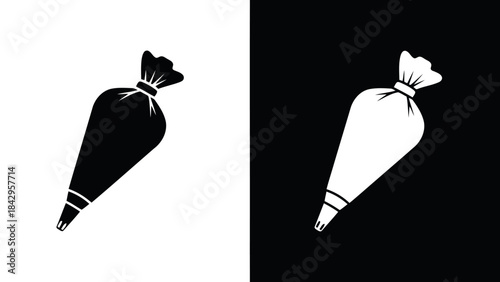 Black and White Silhouette of Pastry Bag Isolated on Background for Baking and Decorating Concepts
