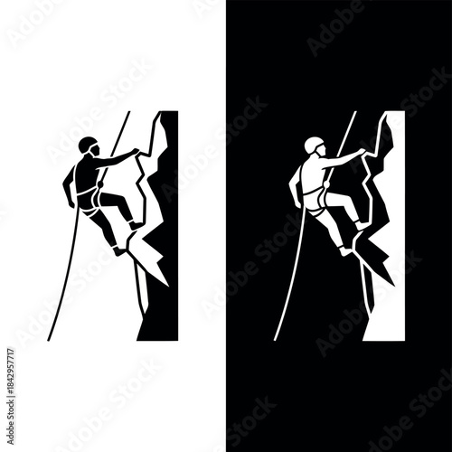 Climber ascending rocky cliff with safety gear using ropes and harness symbolizing adventure and determination