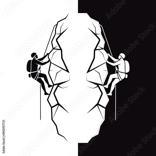Climbers ascending rugged mountain peaks outdoor adventure rock climbing illustration extreme sports nature and adventure