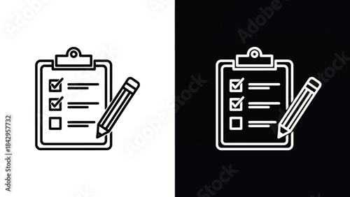 Clipboard with Checklist and Pencil Icon  Business Planning and Task Management Concept
