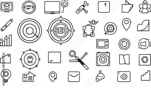 Music icons set, vector illustration of web technology symbols for business communication and media design