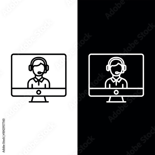Computer Monitor Icons with Virtual Assistant Avatars for Customer Support Services