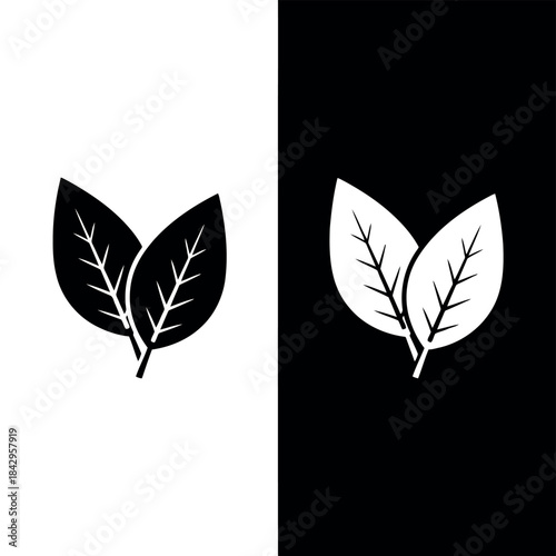 Minimalist leaf icons in black and white perfect for ecofriendly designs and natureinspired themes