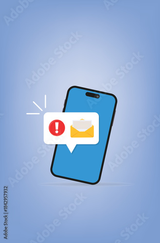 Phone notifications. Smartphone with new mail vector illustration on isolated background. Reminder message, sign business concept
