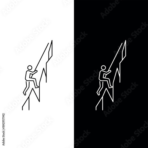 Minimalist line art illustration of a person rock climbing on a mountain suitable for outdoor adventure and sports themes