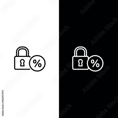 Minimalist lock and percentage symbols representing security and finance concepts