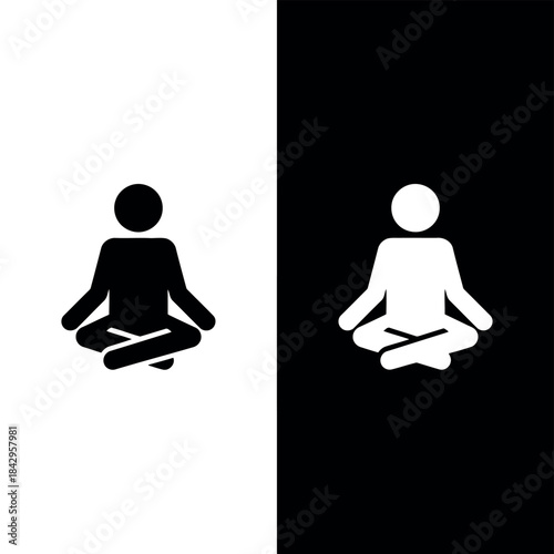 Minimalist Meditation Icons Set Featuring Black and White Silhouettes of People in Meditative Pose