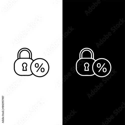 Minimalist lock and percentage symbols representing security and finance concepts