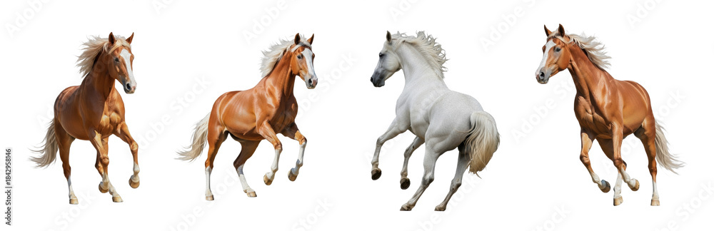 Obraz premium Horse Equus ferus caballus isolated on white background stallion set animal running jumping galloping mane equine mammal biology photography cutout graphic element high-resolution sharp focus macro