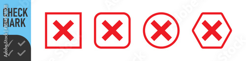 Red and black cross icons set : Set of many red cross set icons in various shapes: square, rounded, circle, and outlined rounded square. perfect for UI, errors, failures