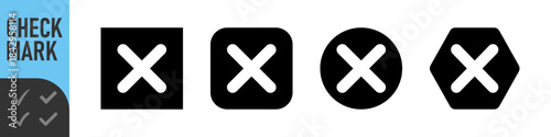 Red and black cross icons set : Set of many red cross set icons in various shapes: square, rounded, circle, and outlined rounded square. perfect for UI, errors, failures