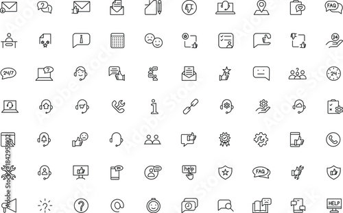 Customer service icon set. Containing customer satisfied, assistance, experience, feedback, operator and technical support icons. Thin outline icons pack.