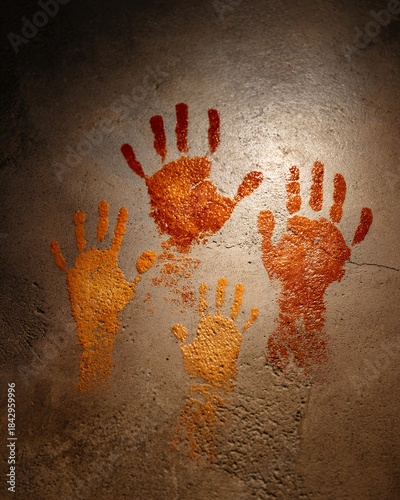 handprints of varying sizes on textured surface