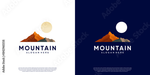 Nature explorer logo with mountain, climbing, recreation concepts, graphic design template.