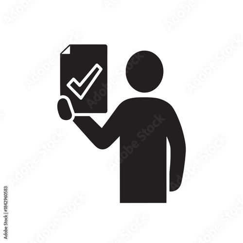 Black Person Holding Clipboard with Checkmark on White Background