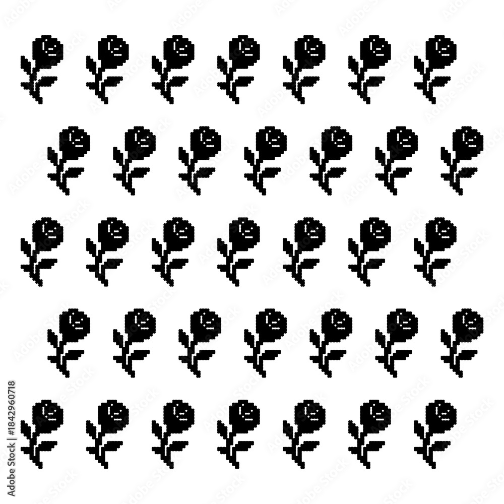 Obraz premium Seamless Rose Flower Silhouette Pattern in Cute Naive Style on a Transparent Background.