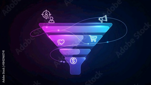 Digital Marketing Sales Funnel With Icons Representing Customer Journey Stages
