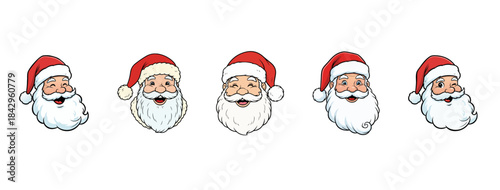 Cute Santa Claus Faces Set on Transparent Background – Cute Christmas Character Icons. A charming set of Santa Claus face icons, ideal for holiday cards, branding, stickers, pattern design and festive