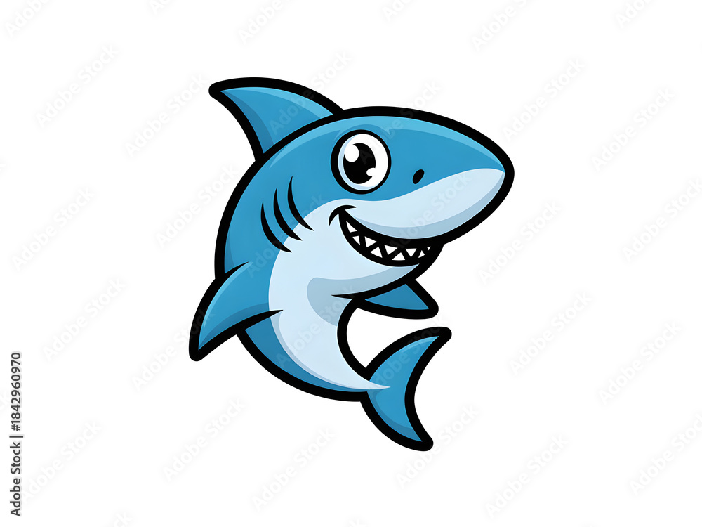 Fototapeta premium Cute cartoon baby shark mascot swimming and smiling