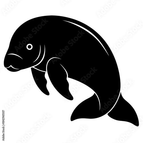 Dugong Silhouette Vector on White Background – Simple Marine Animal Design