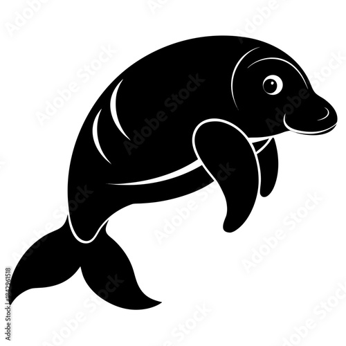 Dugong Silhouette Vector on White Background – Simple Marine Animal Design