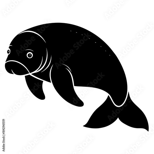 Dugong Silhouette Vector on White Background – Simple Marine Animal Design