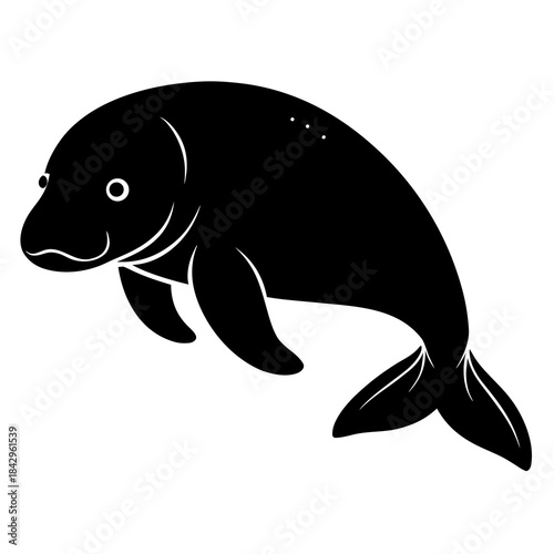 Dugong Silhouette Vector on White Background – Simple Marine Animal Design