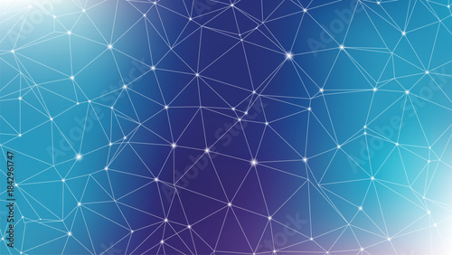 Abstract Blue Network Polygon Background, Technology Low Poly Connection Vector
