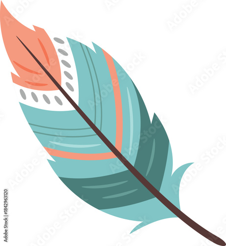 Decorative curved feather. Flying weightless plumage element