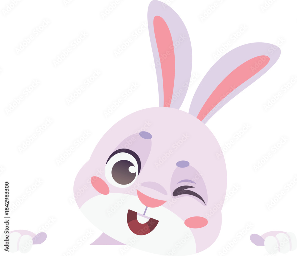 Obraz premium Winking rabbit head. Happy animal cartoon emoji