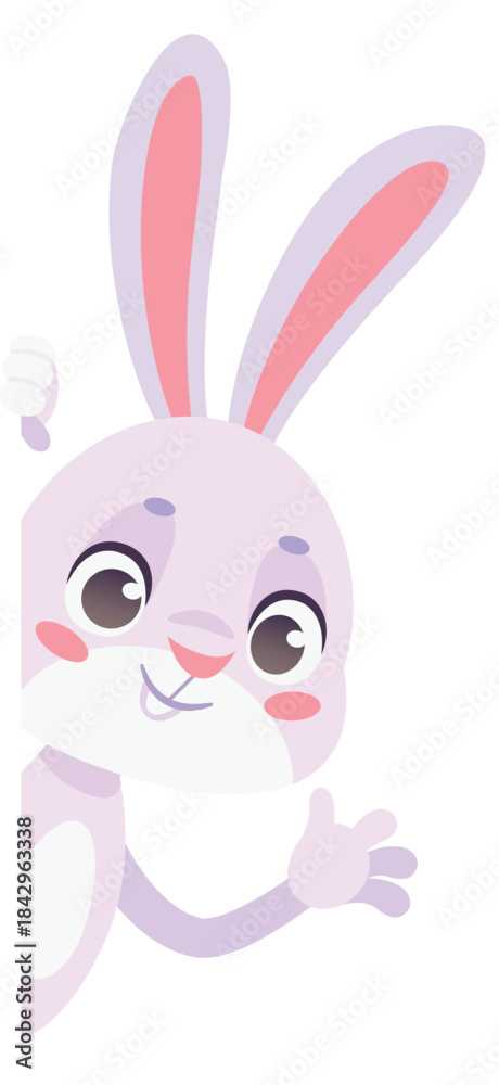 Obraz premium Bunny waving hand. Greeting cartoon rabbit mascot