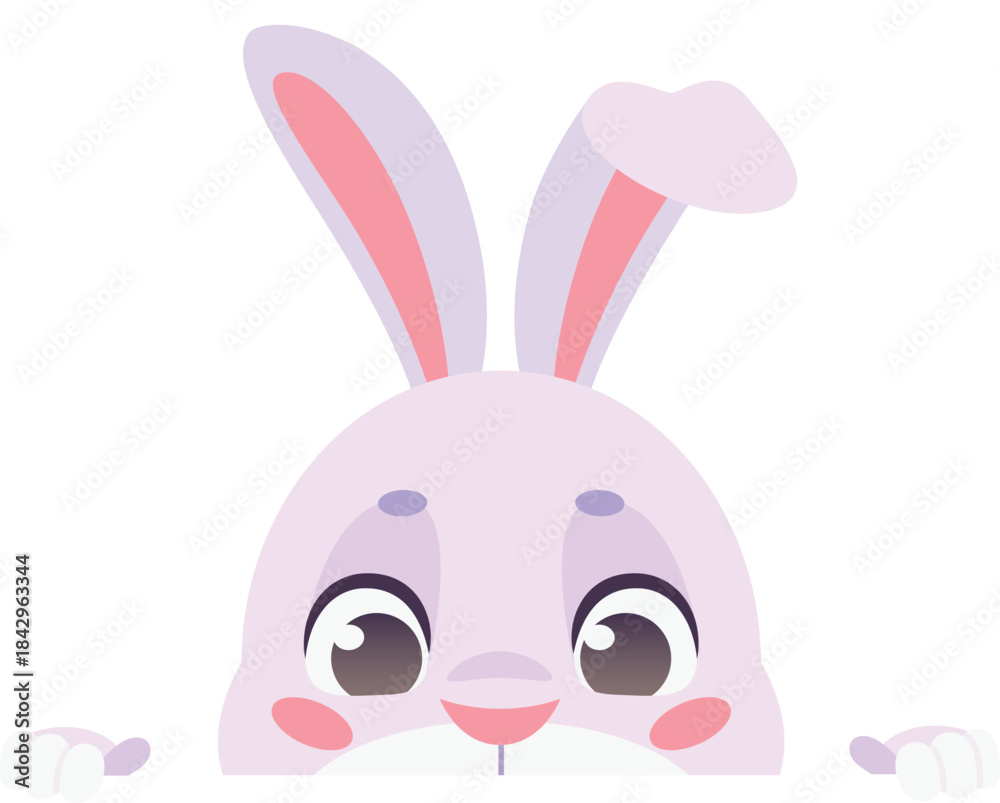 Obraz premium Bunny hiding. Cute white rabbit playing character