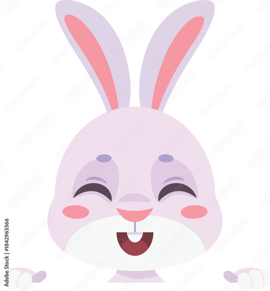 Obraz premium Laughing rabbit. White bunny. Happy cheerful mascot