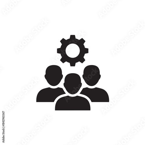 Teamwork Gear Icon with Three People Silhouettes