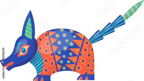 Decorative armadillo with mexican folk painting. Ethnic animal pattern