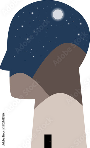 Human mind nature. Dark night in head silhouette